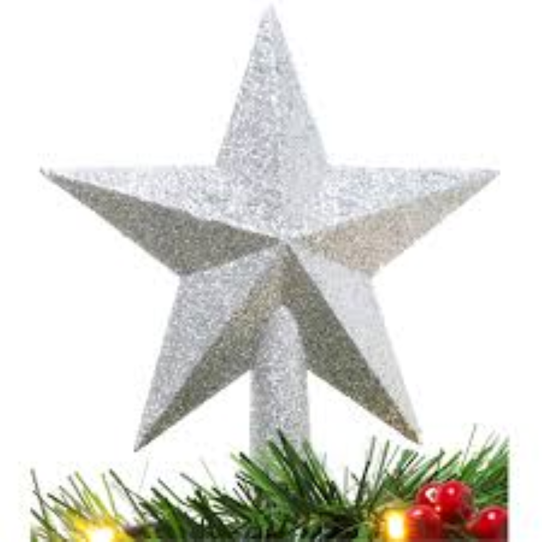 20CM GLITTER TREE TOP STAR SILVER 1PC/SET